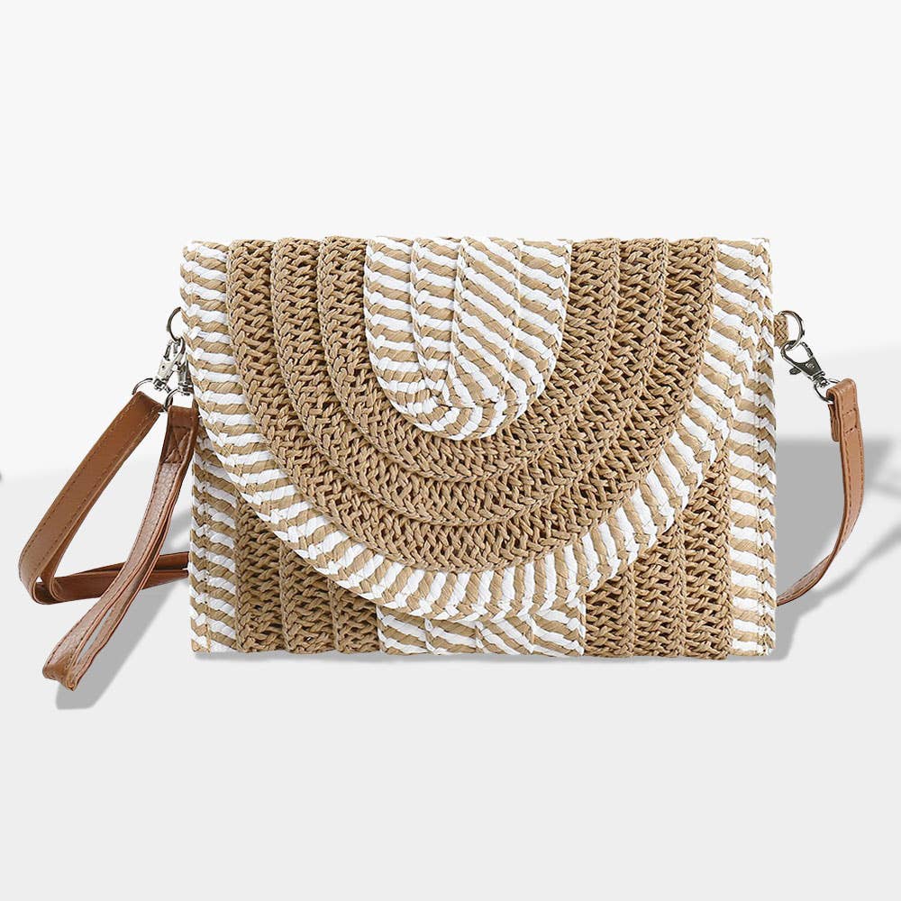 Sensibling Corp. - Wholesale Crossbody Bag - Women's - Mixed Striped Straw Clutch / Crossbody Bag
4