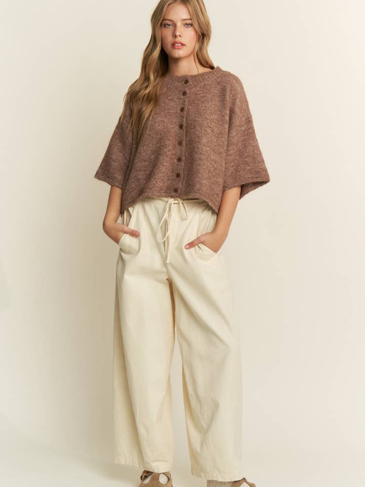 Mocha Quarter-Sleeve Knit Cardigans for wholesale by In The Beginning