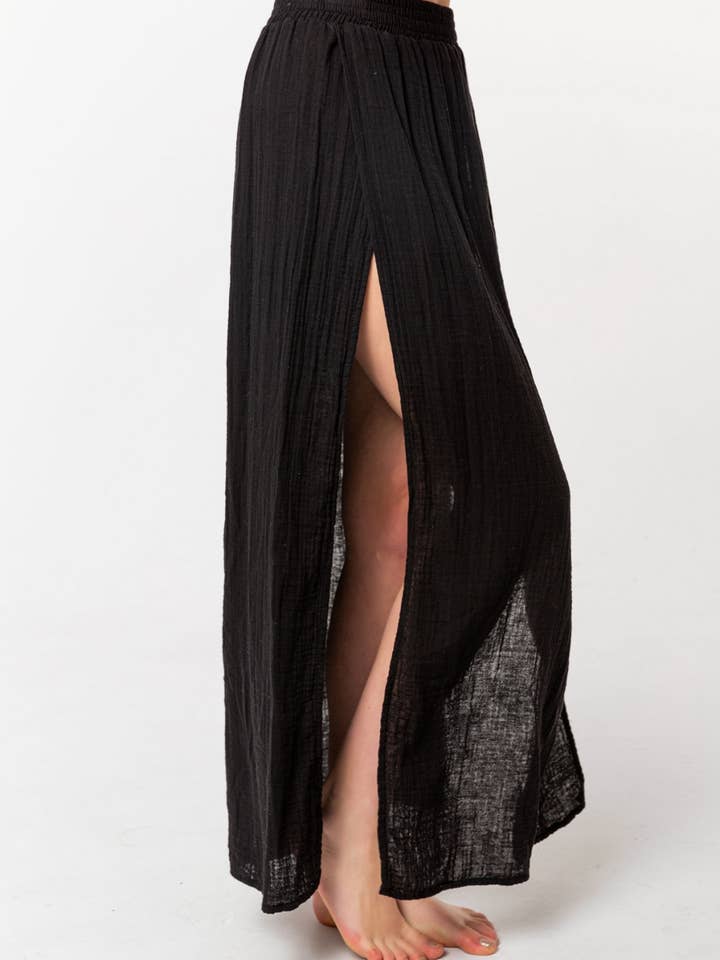 Heart Earth Craft - Wholesale Skirt - Women's - Black Cotton Double Slit Maxi Summer Skirt (Sustainable)