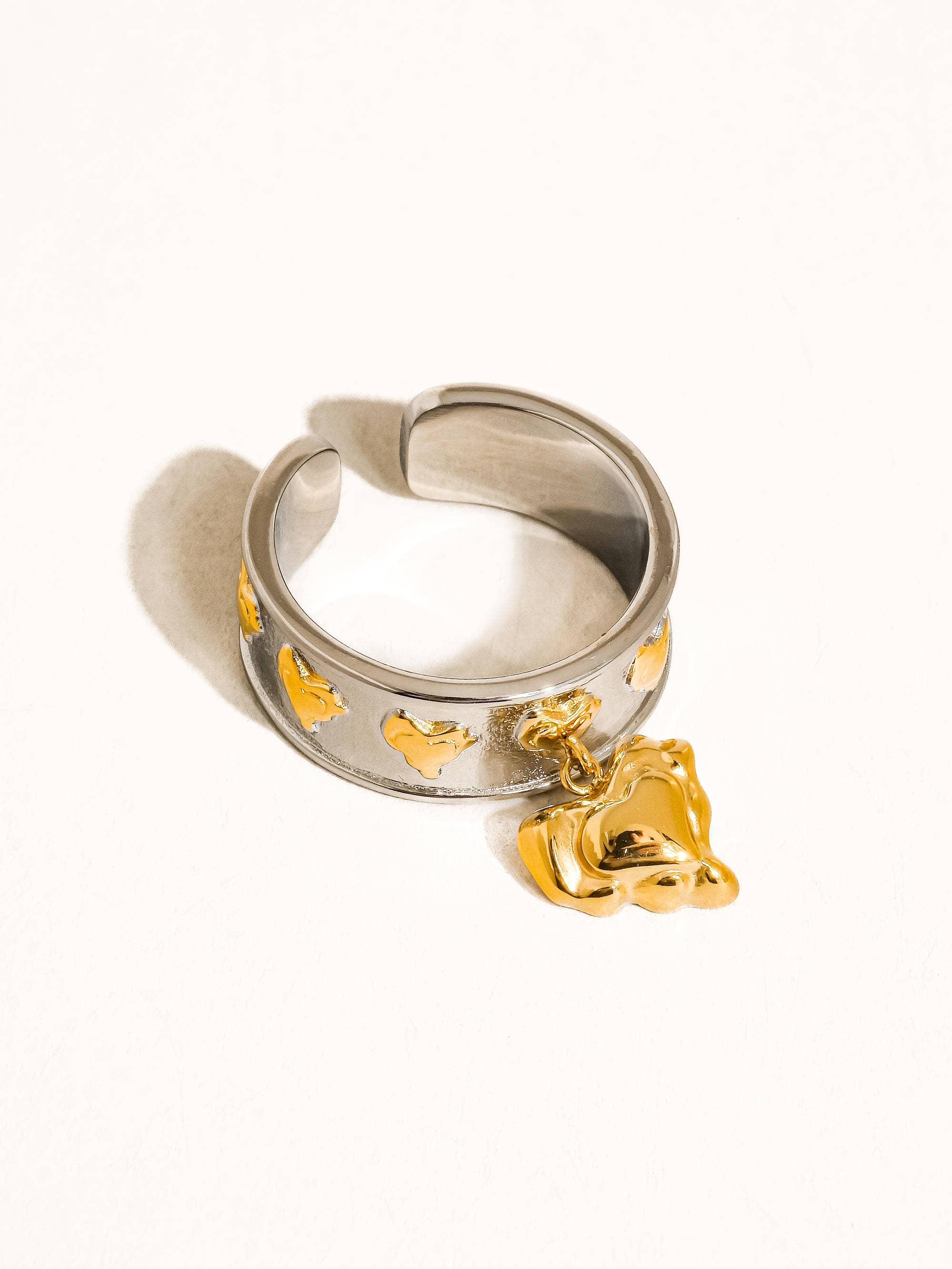 Flânerie by MAIQ - Wholesale Band/Stacked Ring - Alexia 18K Gold Non-Tarnish Multi Heart Dangle Ring1