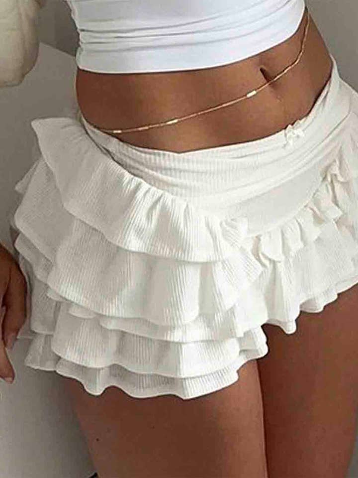 Ladies Solid Color Ruffle Basic Mini Skirt SKS51065 for wholesale by Sweetkama