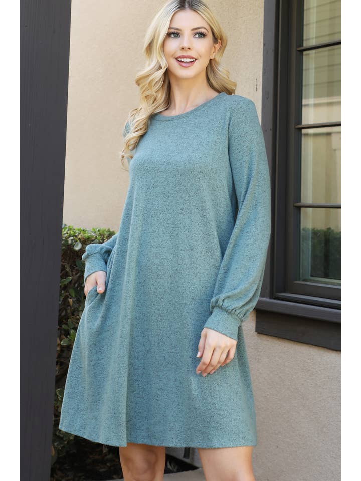 You & Me - Wholesale Dress - Women's - YMD10063V-PUFF LONG SLEEVE HACCI BRUSHED DRESS4