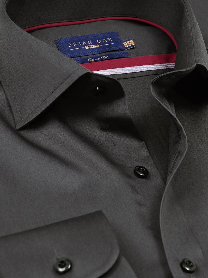 Charcoal Plain Satin Dress Shirt for wholesale by Brian Oak Limited