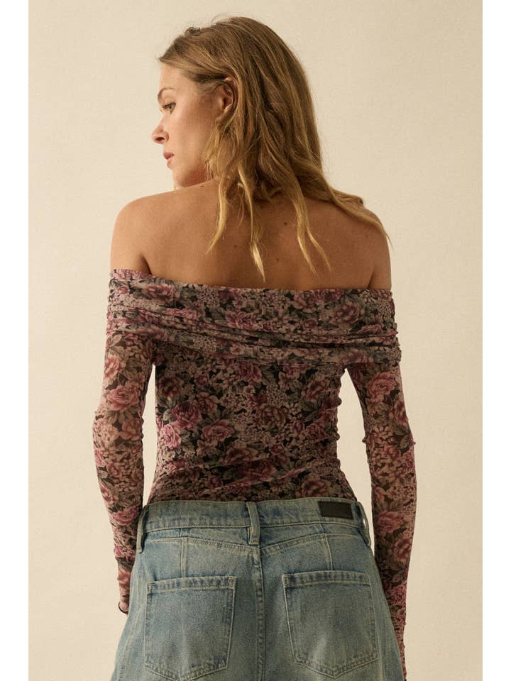 Promesa USA - Wholesale Bodysuit - Women's - Floral Mesh Long-Sleeve Off-Shoulder Bodysuit11