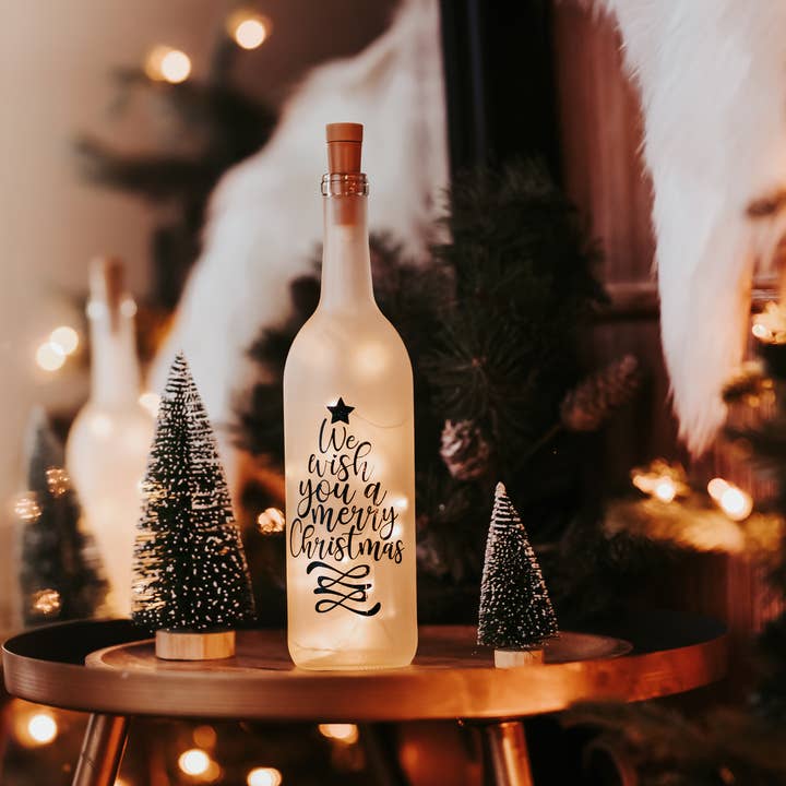 Christmas Wine Bottle, Christmas 2024 Decor, Lamps, Gifts for wholesale by Firefly Home Designs