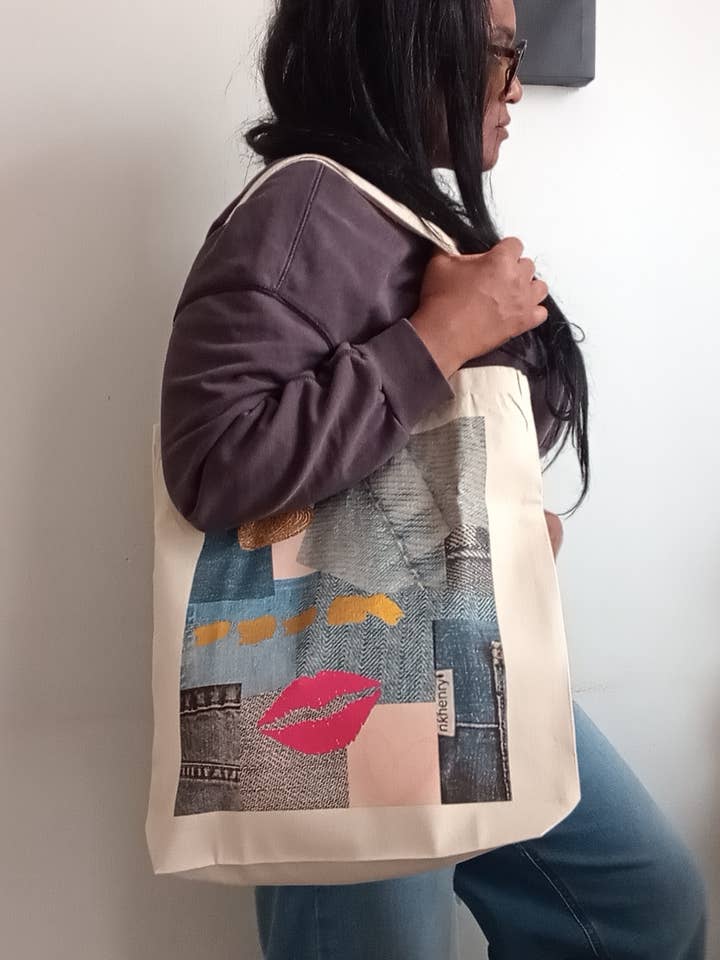 Sac cabas en toile à imprimé denim tendance pour la vente par NKHenry
