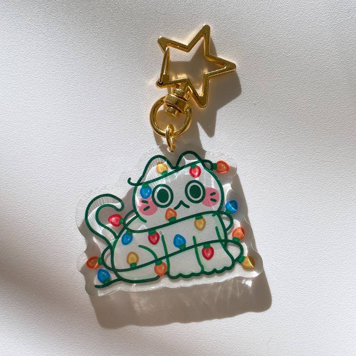 Holiday Lights Cat Keychain for wholesale by StickyRiceCo