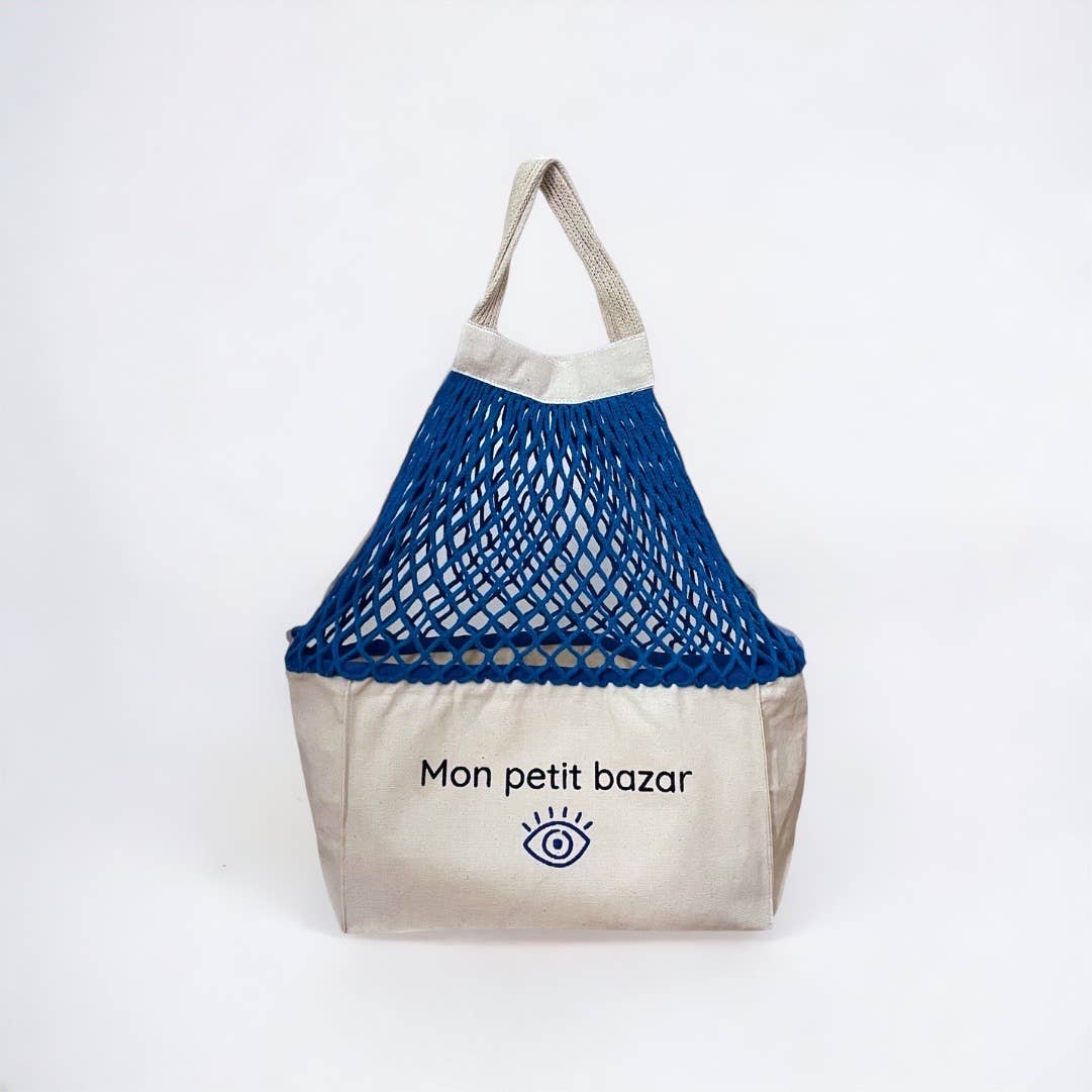 SHOPPINETTE - Wholesale Grocery/Shopping Bag - “Mon petit bazar” embroidered mesh bag2