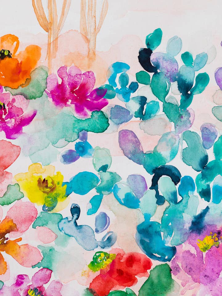 Agave og Pink Saguaro Ørken Akvarel Kunsttryk for engroshandel hos Pink Puddle Studio