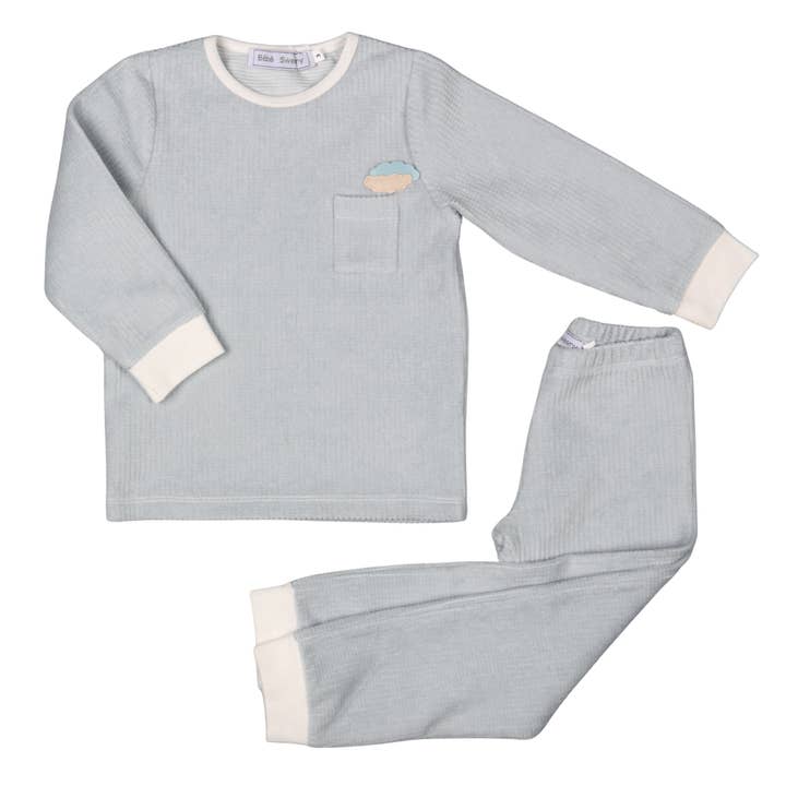 LINO | Pijama de terciopelo azul estampado para niños (2) para venta al por mayor de Bebe Sweeny