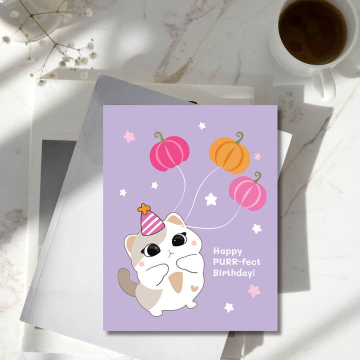 Halloween Grattis på födelsedagen kattkort för wholesale av Dumplings and Us