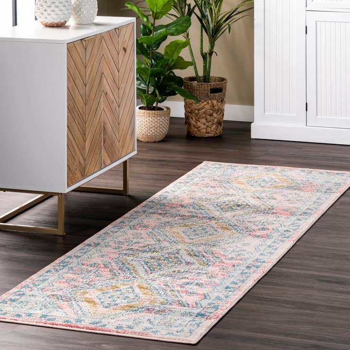 Light Pink Louise Tribal Diamond Area Rug for wholesale on Faire8