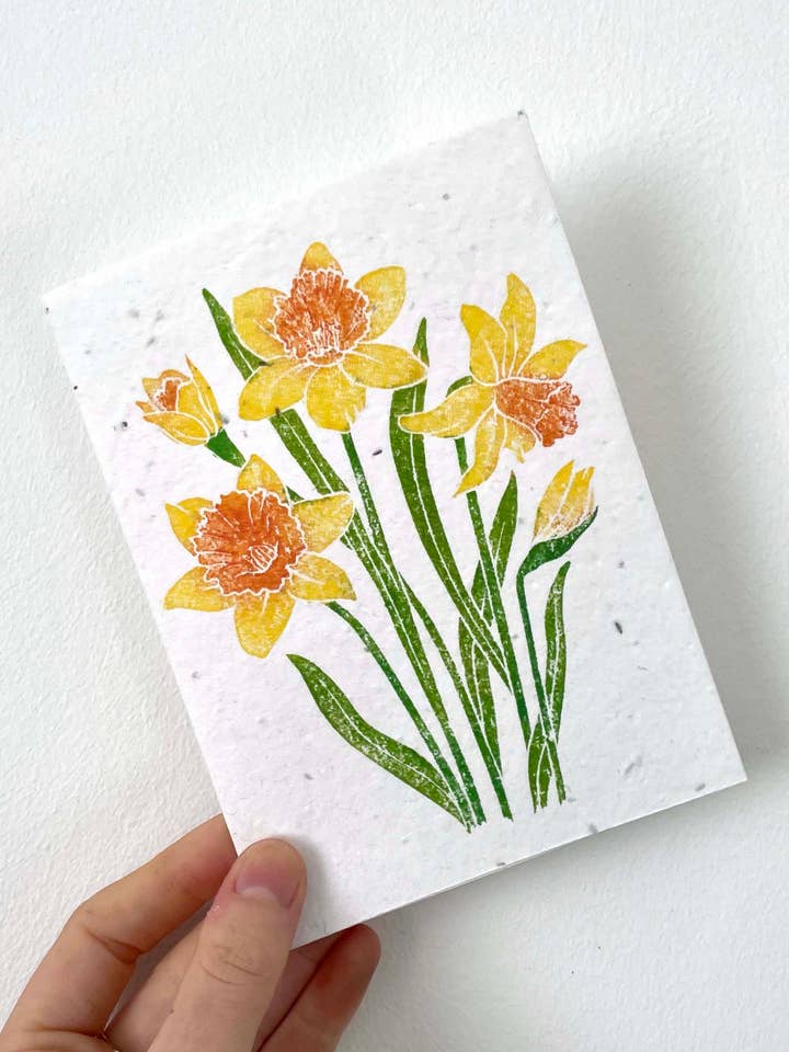 Carte de graines de jonquilles et de fleurs sauvages - Lino Art printanier à planter pour la vente par The Flower Girl Studios