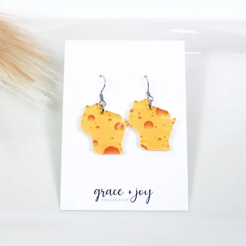 Grace + Joy Collective - Wholesale Dangle Earrings - Wisconsin Cheese Dangle Earrings, Acrylic Earrings  1