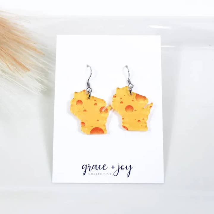 Grace + Joy Collective - Wholesale Dangle Earrings - Wisconsin Cheese Dangle Earrings, Acrylic Earrings 1