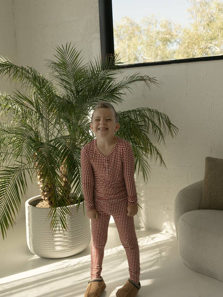 Forever French Baby - Wholesale Sleepwear Set - Kids - Bamboo Two Piece Pajamas | Red Gingham2