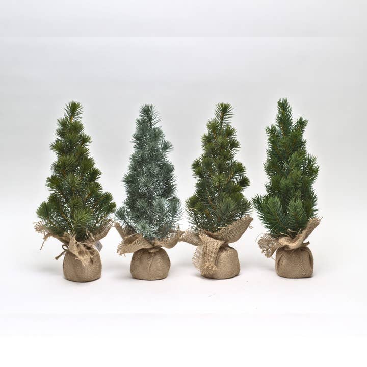 Jacobson - Wholesale Artificial Christmas Tree - 16"H Mini Pine Tree in Burlap and Tray - Set of 41