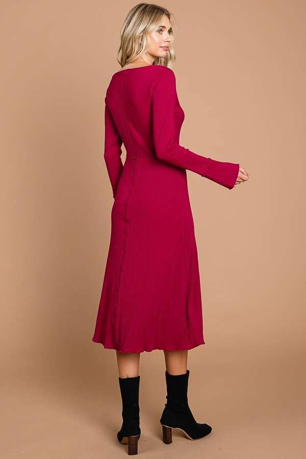 Culture Code - Wholesale Dress - Women's - CRD1798L - CHEVRON UPPER BODY FLARE LSLV MIDI DRESS11