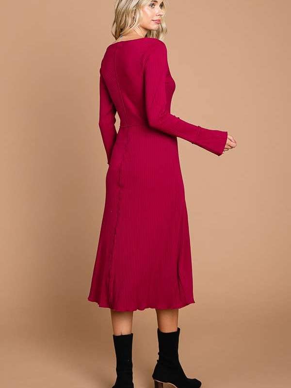 Culture Code - Wholesale Dress - Women's - CRD1798L - CHEVRON UPPER BODY FLARE LSLV MIDI DRESS11