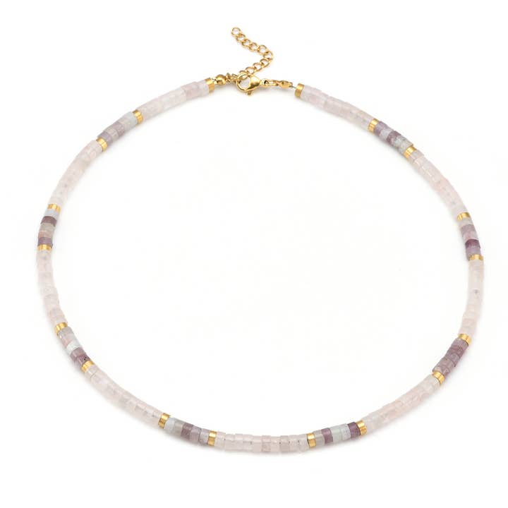 Colar de pérolas pedras naturais quartzo rosa ametista por atacado de SIXTY STONES