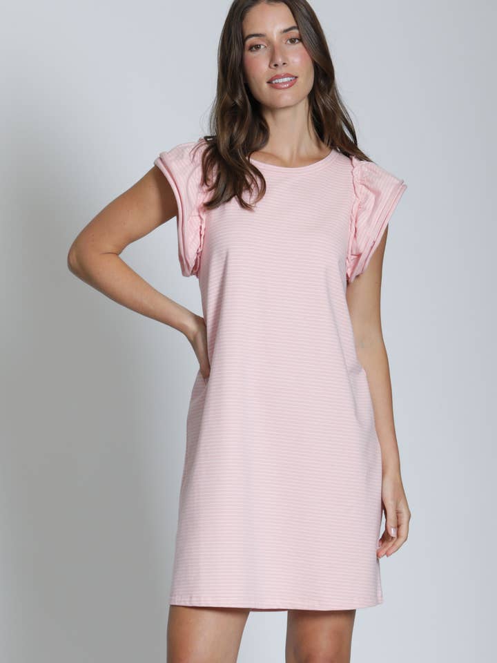Doppeltes Kleid mit Rüschen - ROSA/WEIß GESTREIFT für den Großhandel von APNY