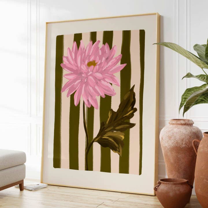 November Birth Flower Art Print, Pink Chrysanthemum Flower print for wholesale by Georgie King Designs