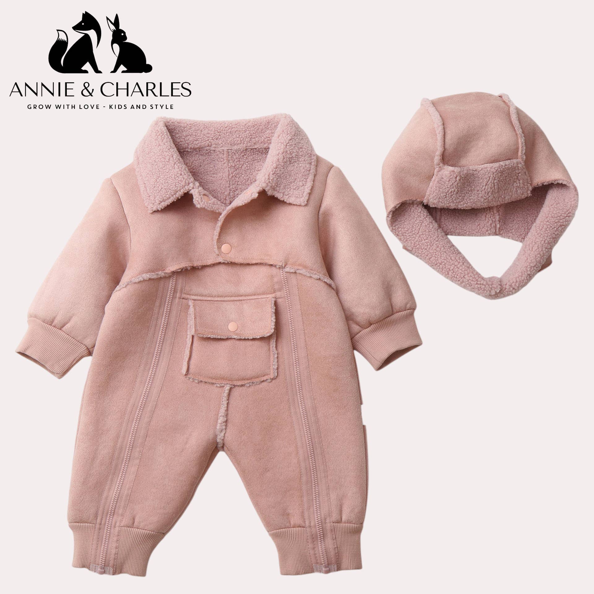 Annie & Charles – wholesale Jumpsuit – Baby – Annie & Charles® vegan suede suit0