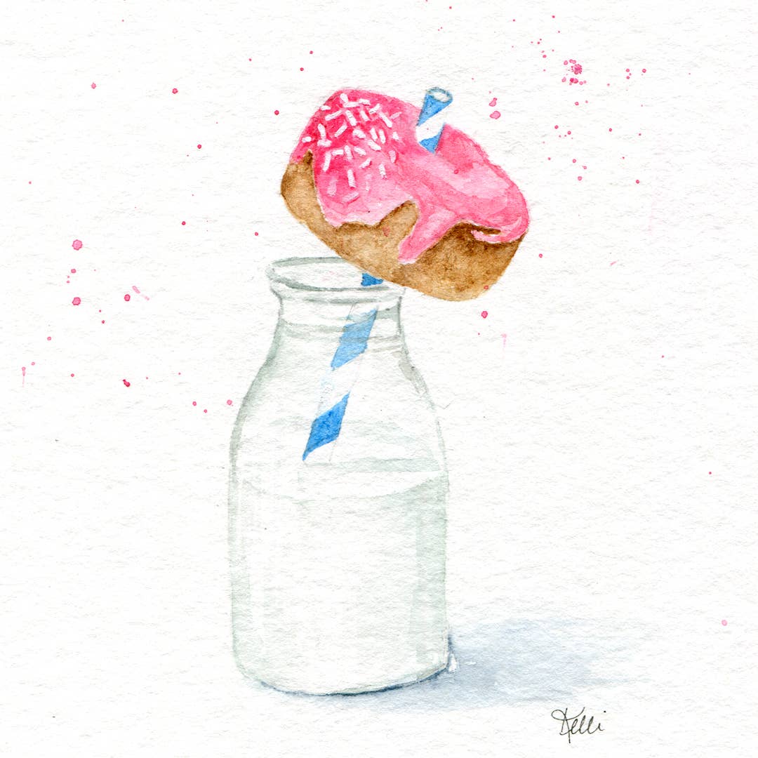 Kelli McNichols Art - Wholesale Everyday Greeting Card - Donut & Milk2