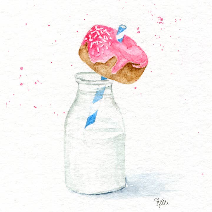 Kelli McNichols Art - Wholesale Everyday Greeting Card - Donut & Milk2