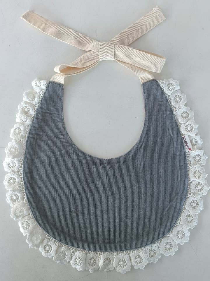 Reversible Grey Corduroy Solid Color & Grey Floral Printed Baby Bib for wholesale by Yo Baby