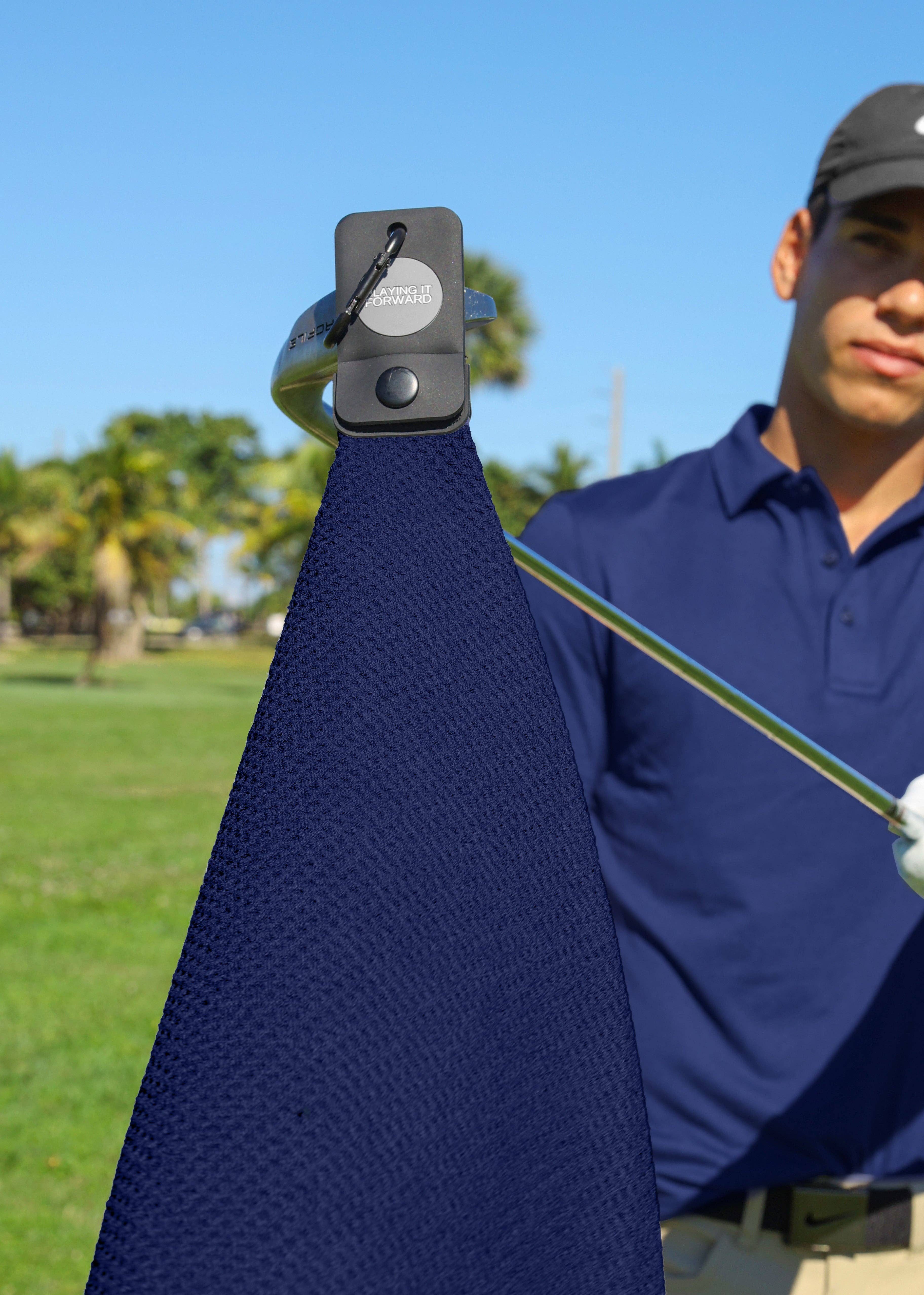 Playing It Forward - Wholesale Sports Towel - Magnetic Microfiber Golf Towel with Clip  - Navy4