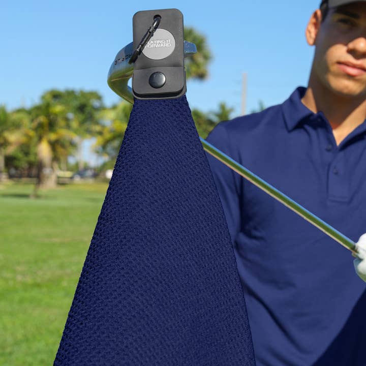 Playing It Forward - Wholesale Sports Towel - Magnetic Microfiber Golf Towel with Clip - Navy4