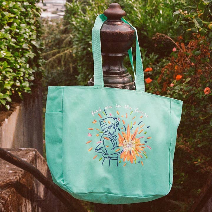 Find Me in the Future Embroidered Tote Bag! for wholesale by Clammy Heart
