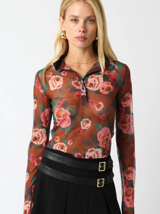 Francis Floral Mesh Top for wholesale by Olivaceous