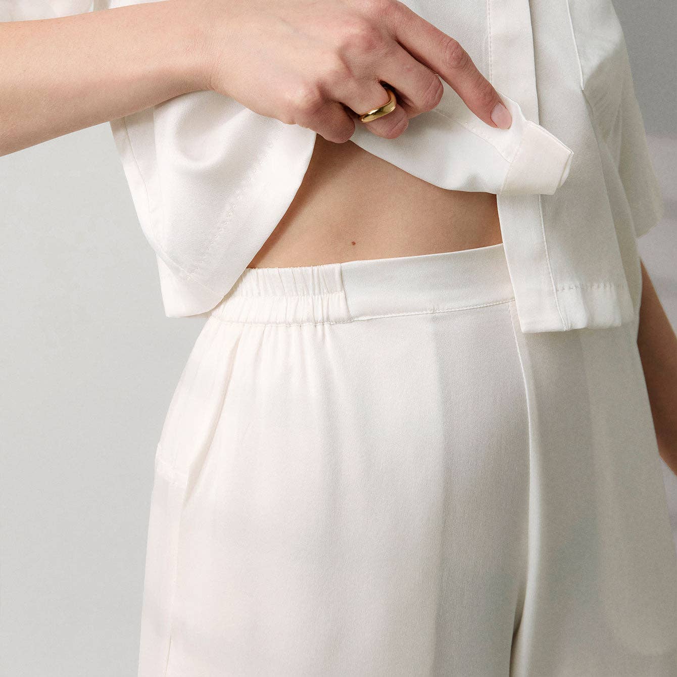 Tranquil White Washable Silk High Rise Pant Set for wholesale on Faire3