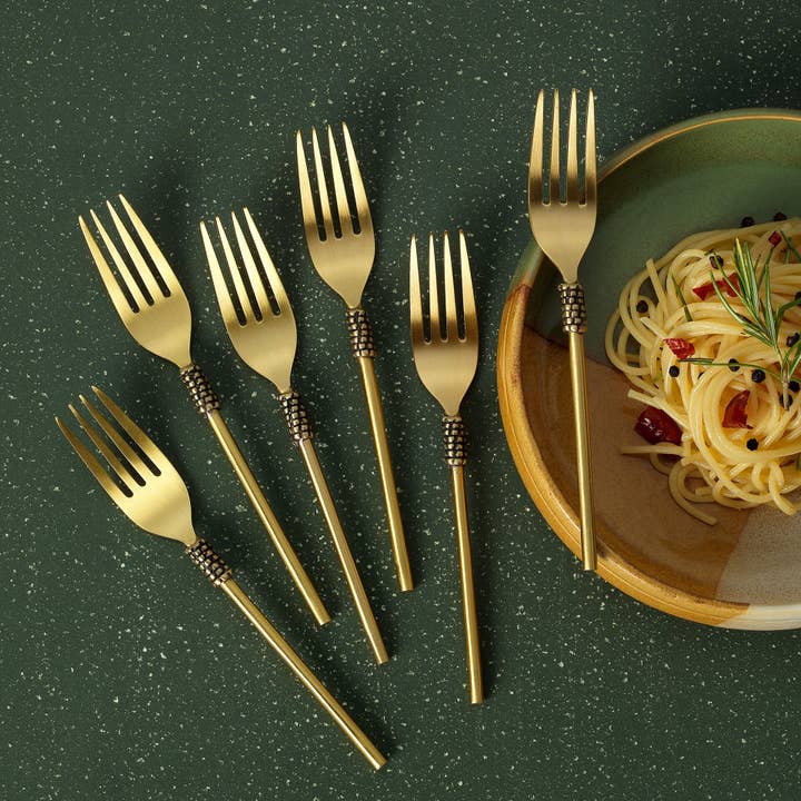 Masai Brass Table Fork Set Cutlery – Gold Finish, Set of 6 for wholesale by Indriya Home