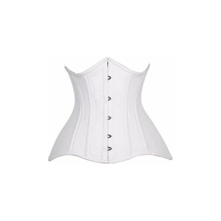 Top Drawer CURVY White Cotton Double Steel Boned Underbust Waist Cincher Corset for wholesale by Daisy Corsets