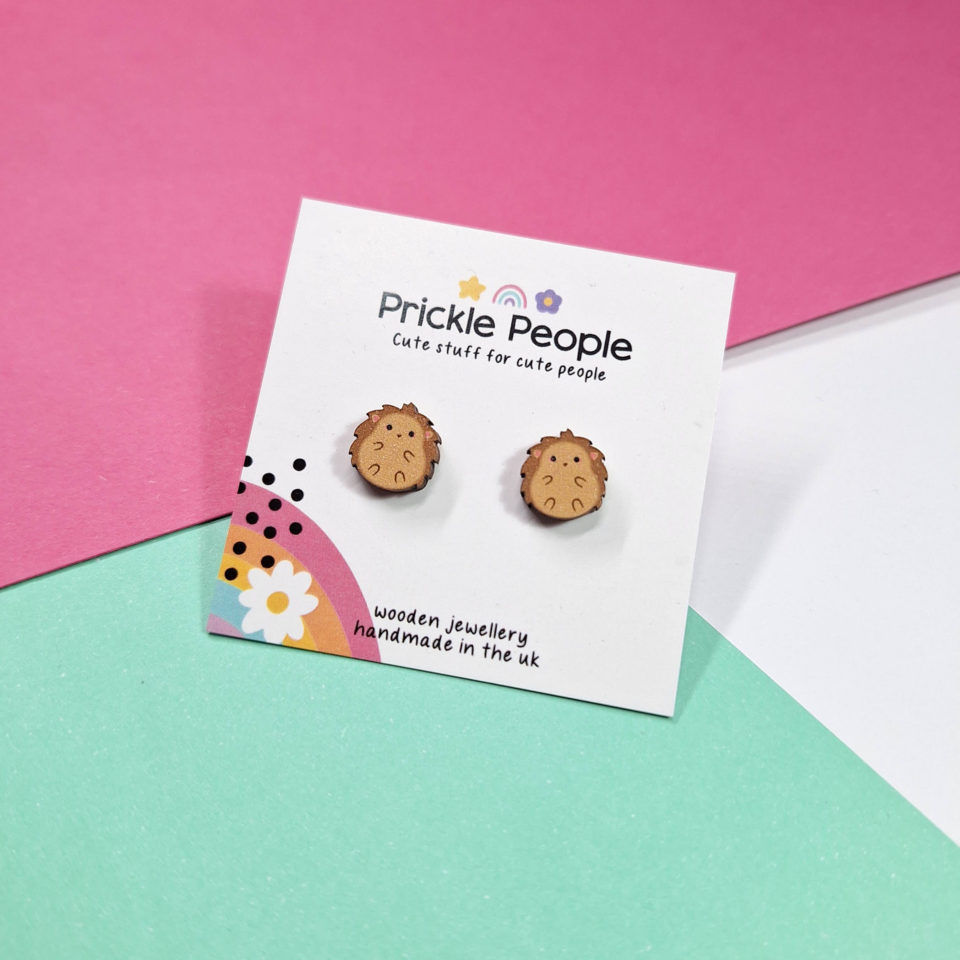 Prickle People - Wholesale Stud/Post Earrings - Hedgehog Stud Earrings Handmade Eco Wood