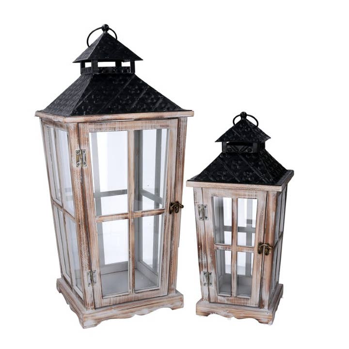 White Wooden Lantern 1-2 Bleached Rectangular CM28x28h65 for wholesale on Faire1