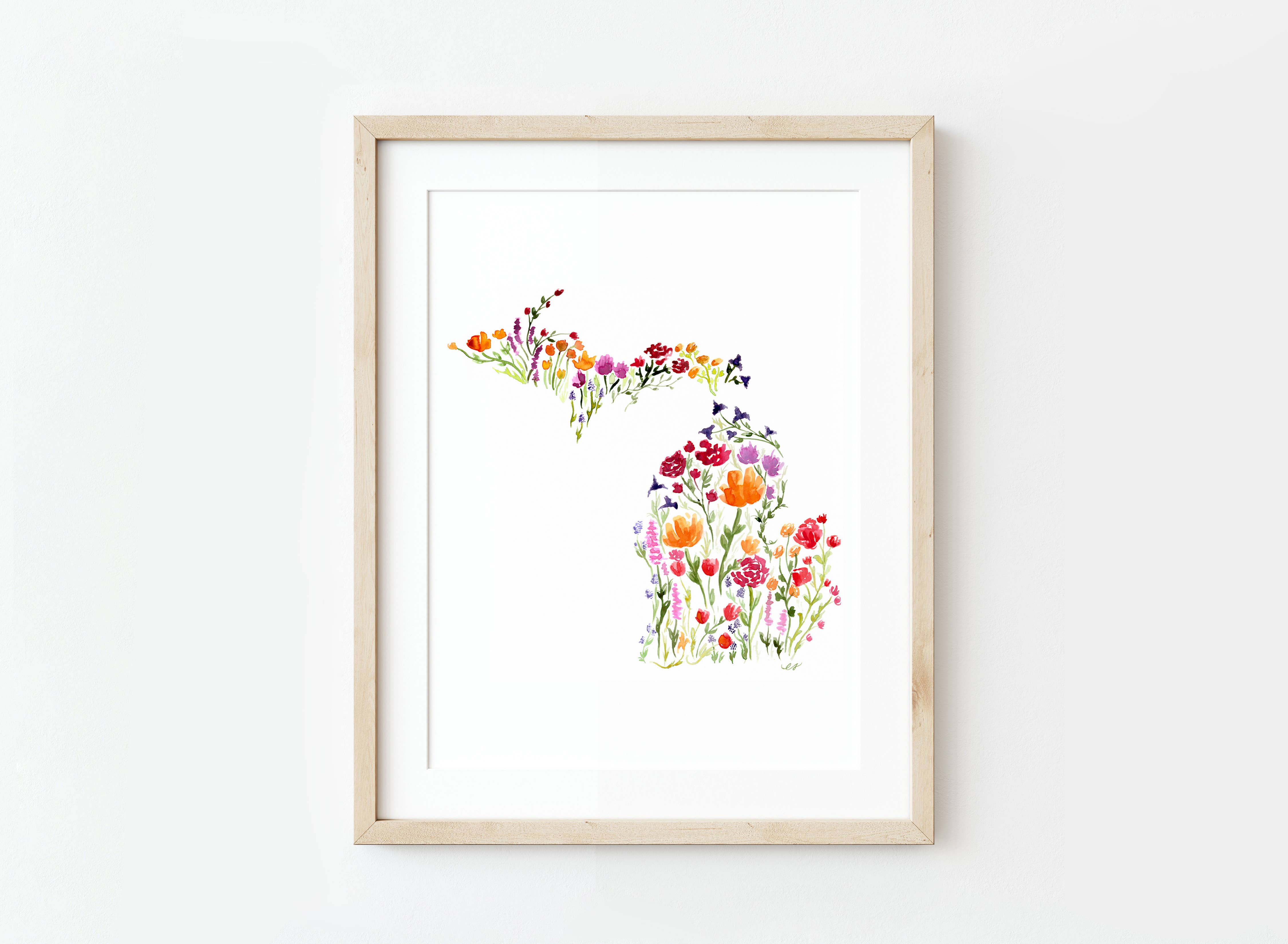 NorthHouse Creative Co. - Wholesale Art Print - Floral Michigan Watercolor Art Print