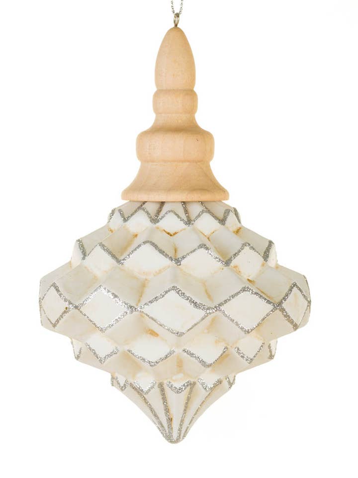 NUEVO-Adorno de Remate Giratorio Blanco con Mango de Madera para venta al por mayor de Starlight Collection