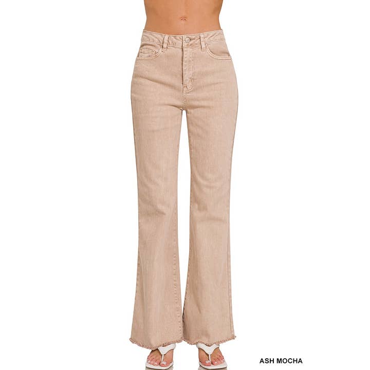 Apolline - Wholesale Jeans - Women's - ACID WASHED FRAYED CUTOFF HEM STRAIGHT WIDE PANTS19