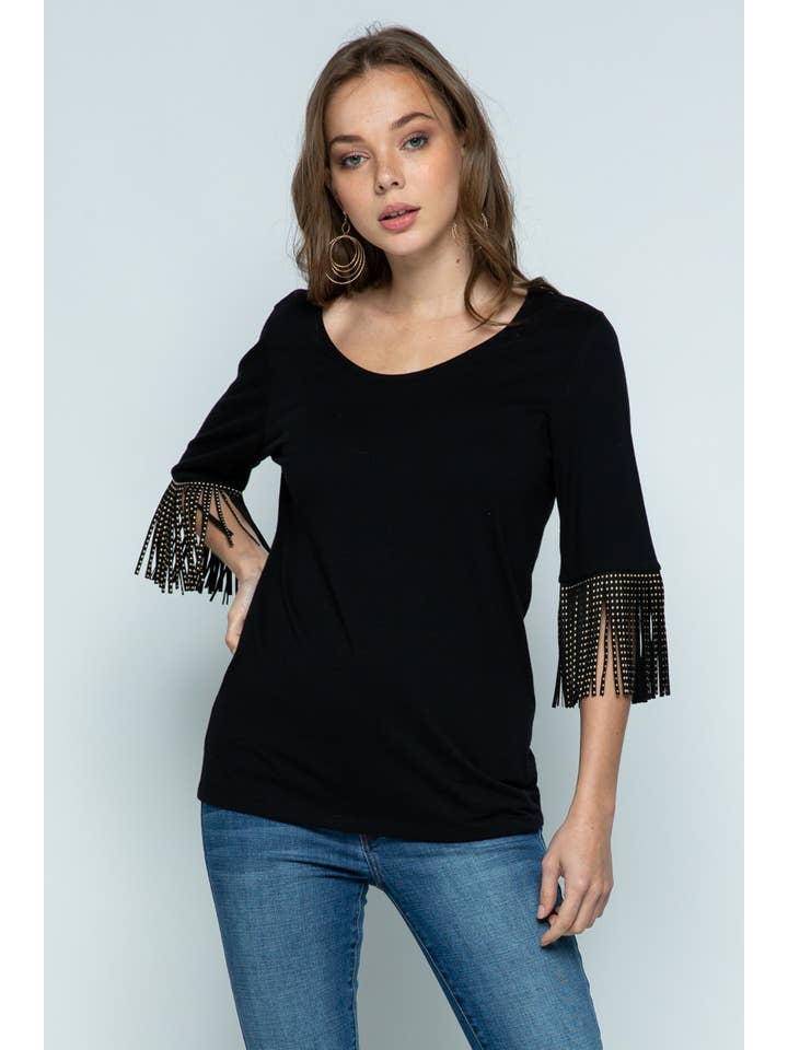 Black Short Sleeve With Fringed Sleeves for wholesale on Faire4