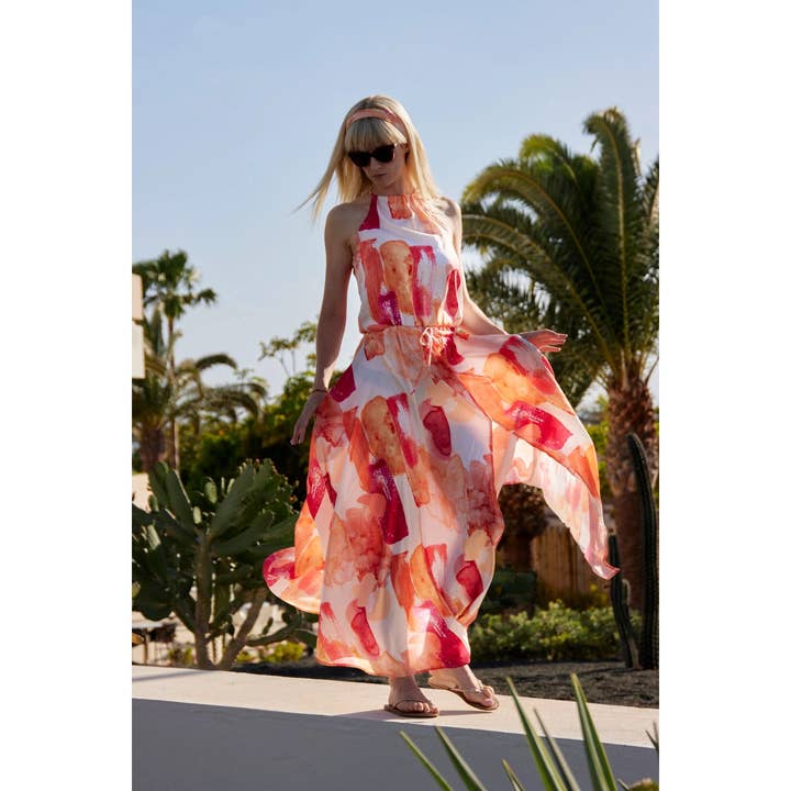 Claire Maxi Dress Coral for wholesale by Hues&Co