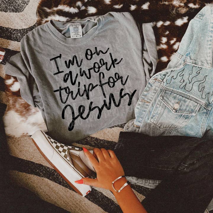 I'm on a work trip for Jesus tee or sweatshirt for wholesale by Gunpowder and lace wholesale