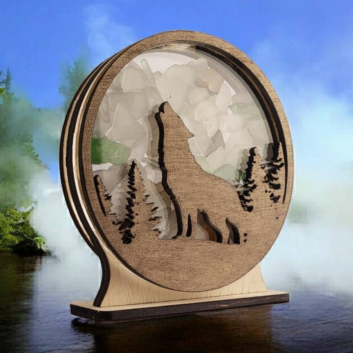 Howling Wolf Sea Shadowbox-Display aus Glas, 4 Ausführungen für den Großhandel von Sea Glass Displays