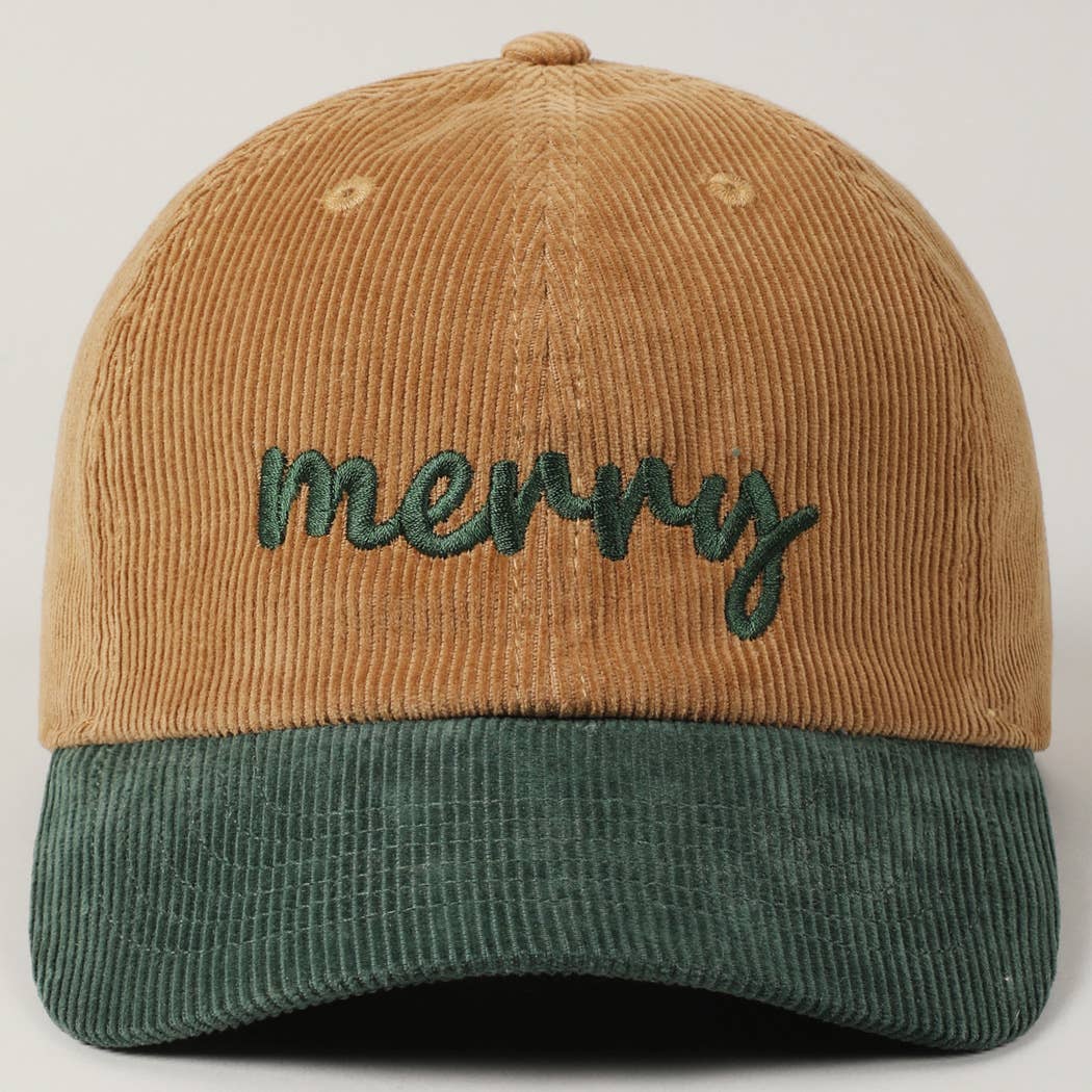 Fashion City - Wholesale Baseball Cap - Unisex - Merry Text Embroidery Two-Tone Corduroy Hat11