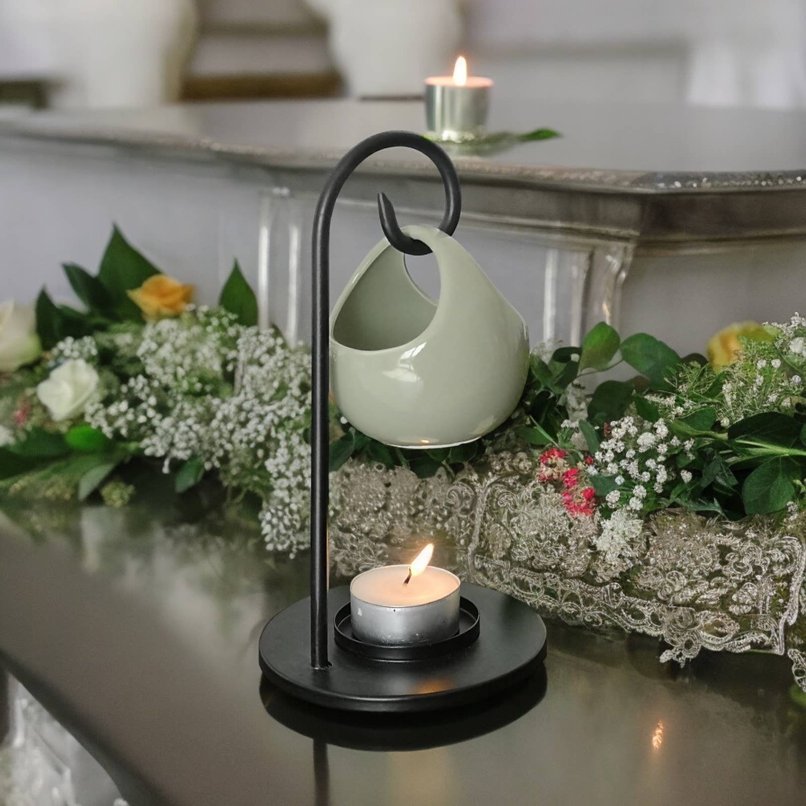 Zen'Arôme – wholesale Oljevärmare – Rökelsebrännare i smidesjärn med hängande keramikskål Seis8