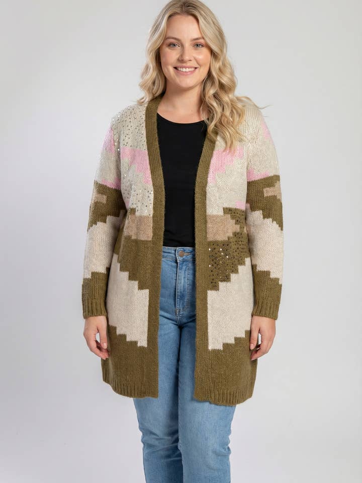 Colete colorblock caqui tamanho grande com lantejoulas (JX080) por atacado de Pomme Rouge Paris