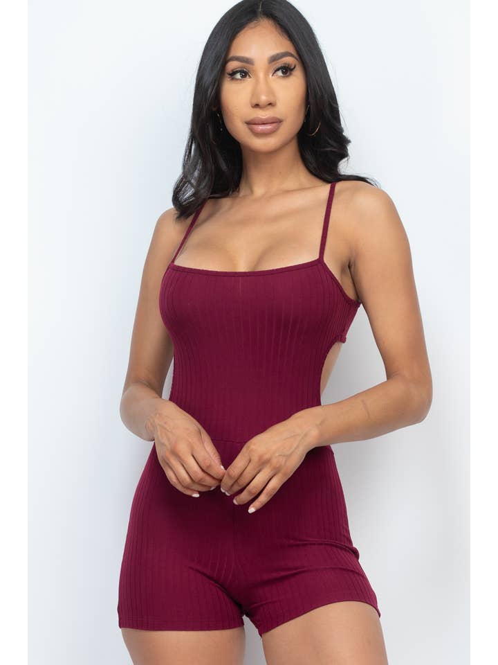 CAPELLA APPAREL - Wholesale Romper - Women's - Ribbed Sleeveless Back Cutout Bodycon Romper2